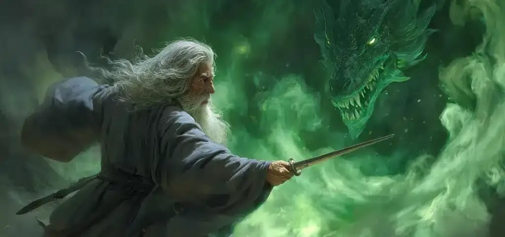 Gandalf fending off a cybersecurity balrog saying to Iranian cyber activity: you shall not pass